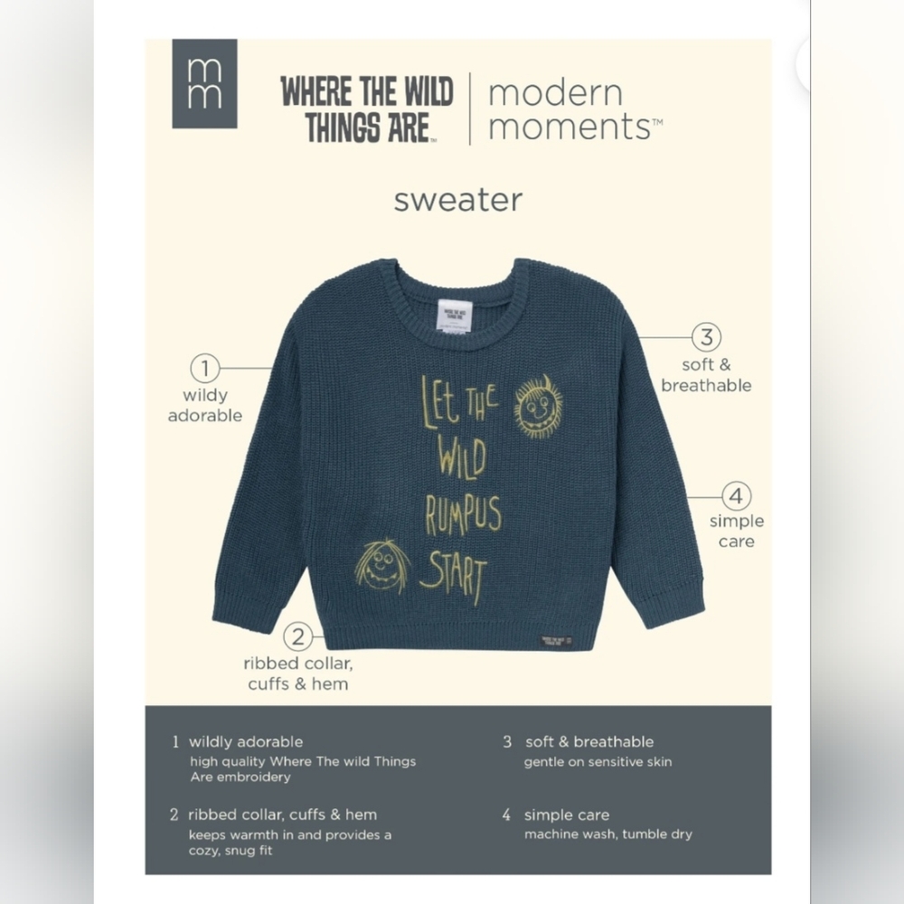 WHERE THE WILD THINGS ARE 4T Sweater UNISEX Let the Wild Rumpus Start - Picture 2 of 5